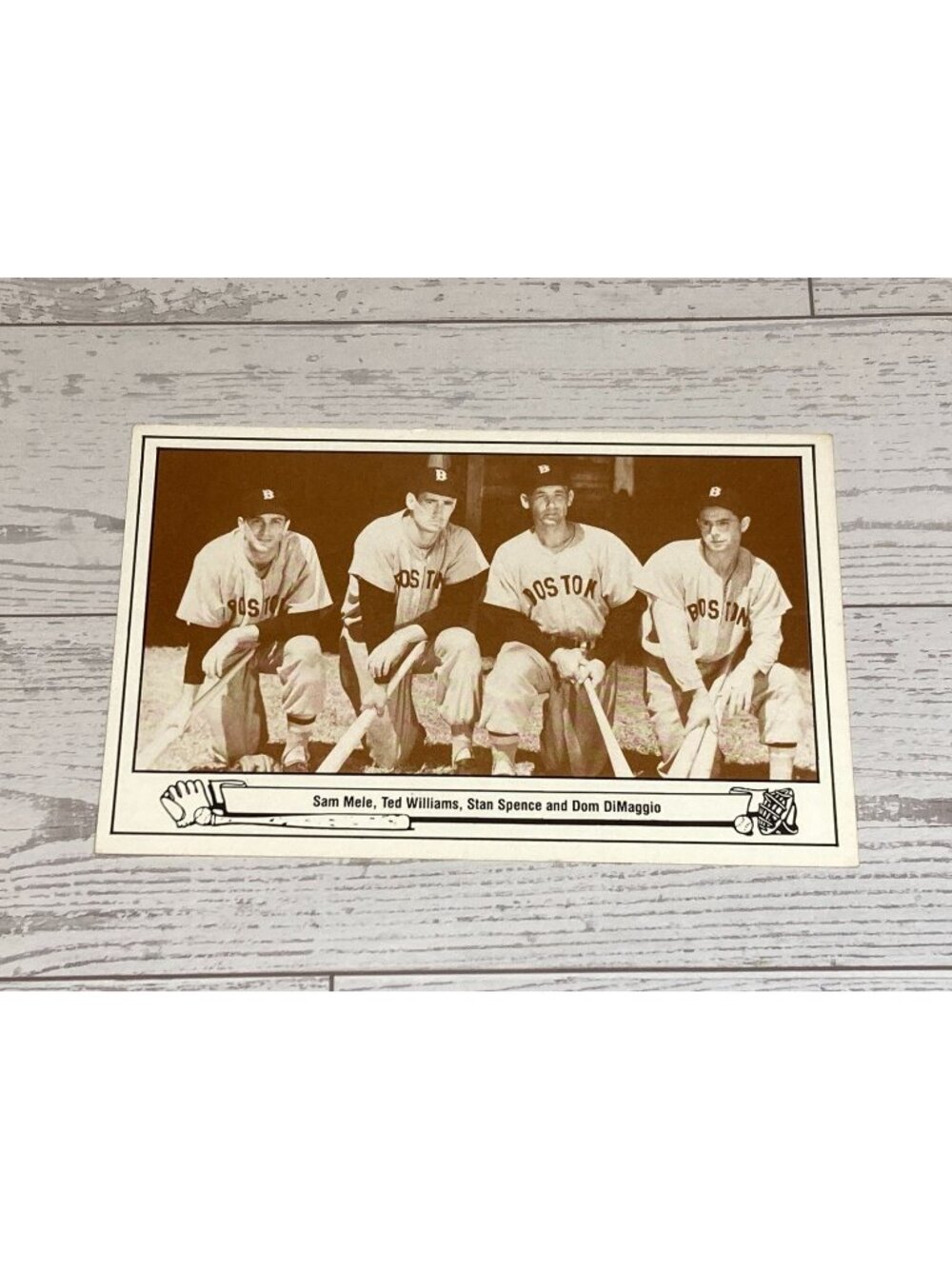 Playball Photo Postcard Ted Williams Dom DiMaggio Sam Mele Stan Spence 1948 Red